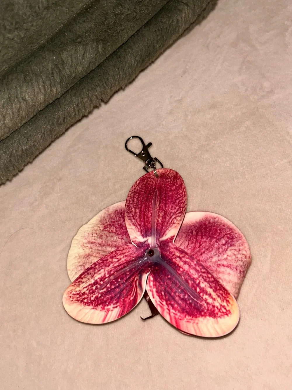 Pink Orchid Flower Keychain Charm - Women Accessories